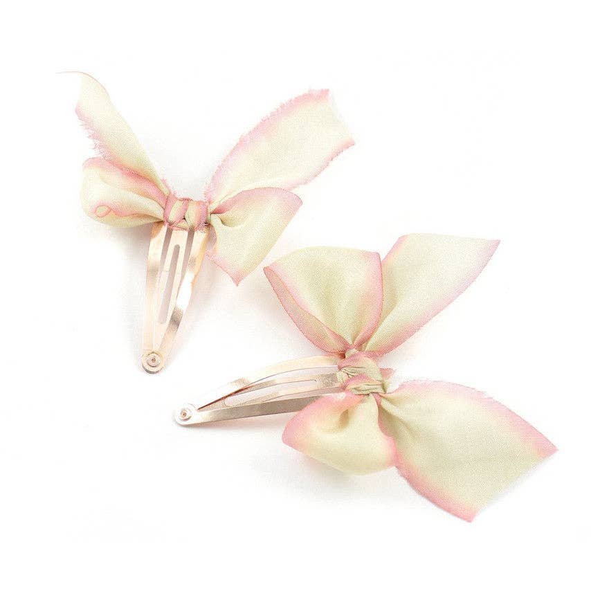 Large Ivory Silk Bow Hair Clips Rose Gold Brass
