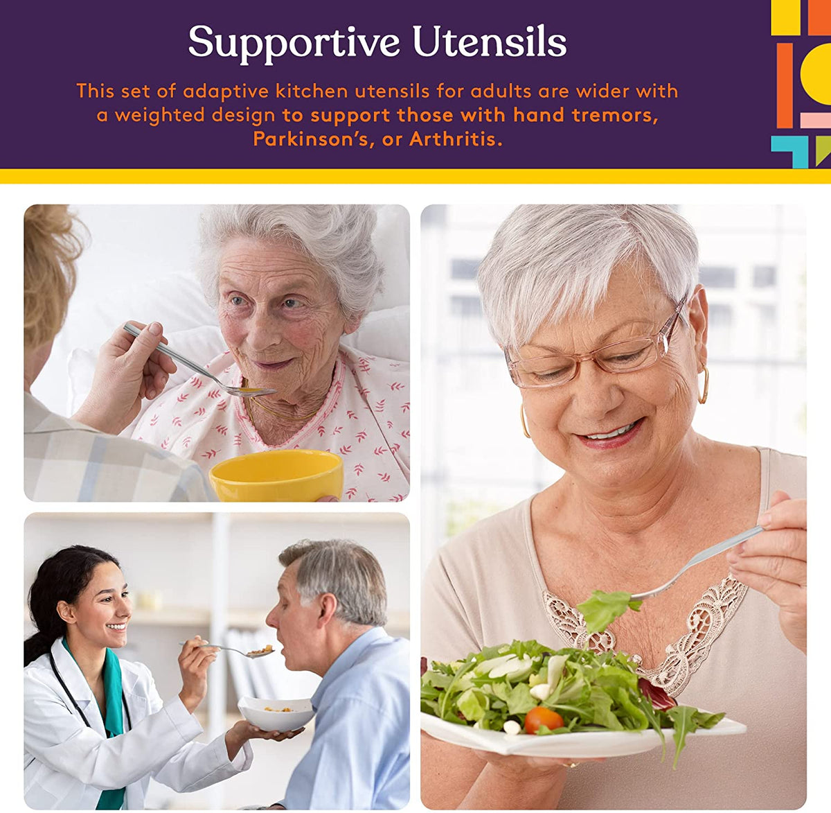 Special Supplies Premium Stainless Steel Weighted Flatware for Parkinson's Patients- Adaptive Silverware for Adults with Hand Tremors-Wide Non-Slip Grip, Easy to Clean -Weighted Silverware For Elderly