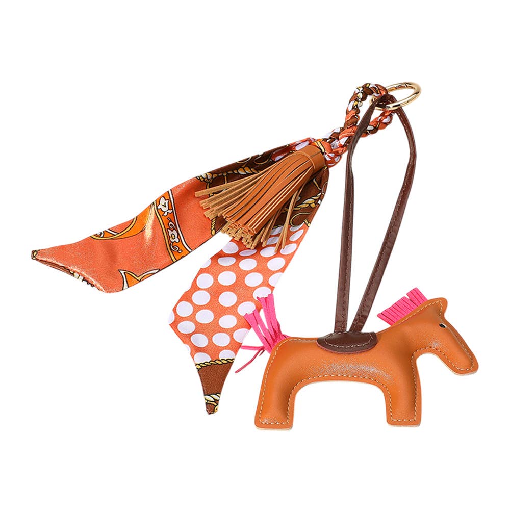 Faux Leather Horse Tassel Scarf Keychain / Bag Charm