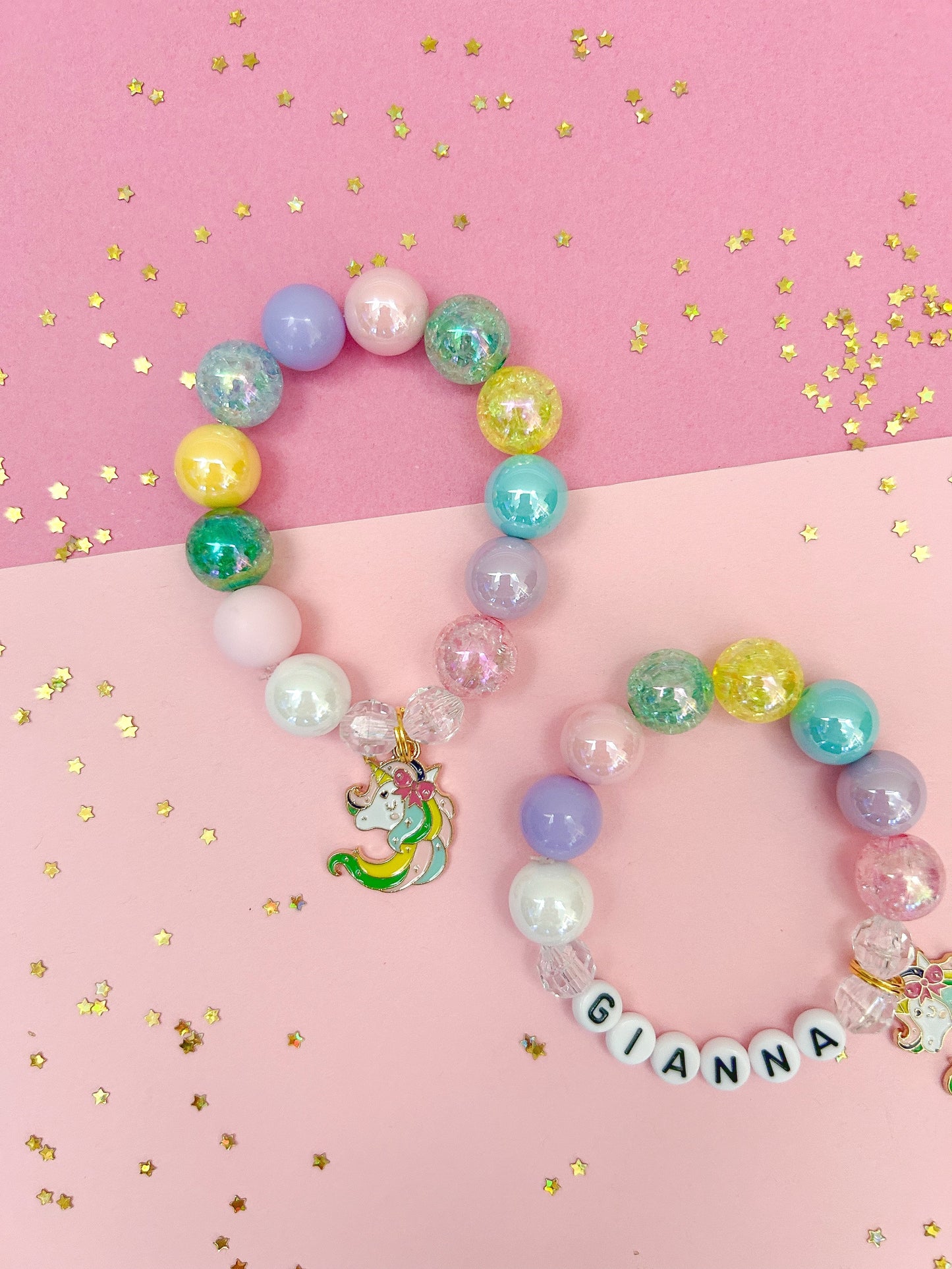 Rainbow Unicorn Kids Charm Bracelet, Personalized, Custom Name