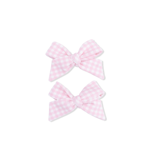 Mini Gingham Pink - 2 Pack Bow Clips