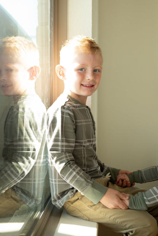 Sage Plaid Long Sleeve Henley