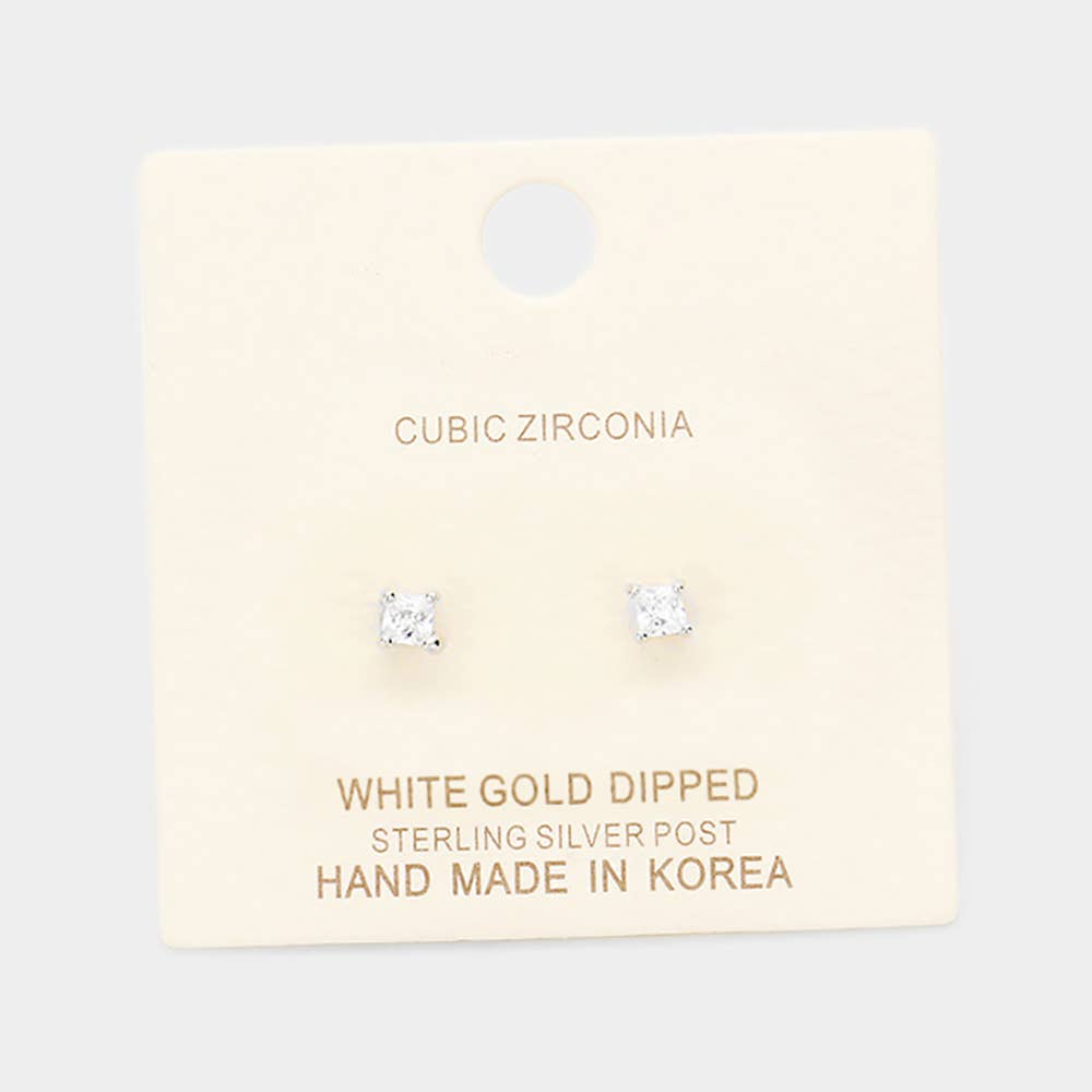 Gold Dipped 3mm Cubic Zirconia Square/Round Stud Earrings