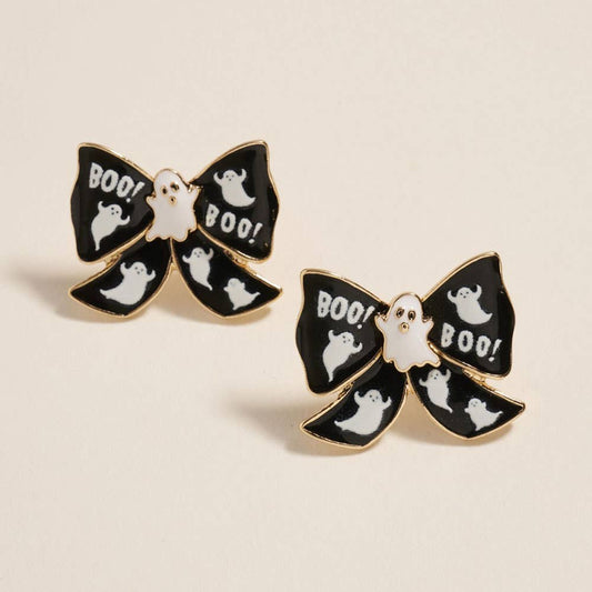 Trick or Treat Halloween Pumpkin Bow Stud Earrings