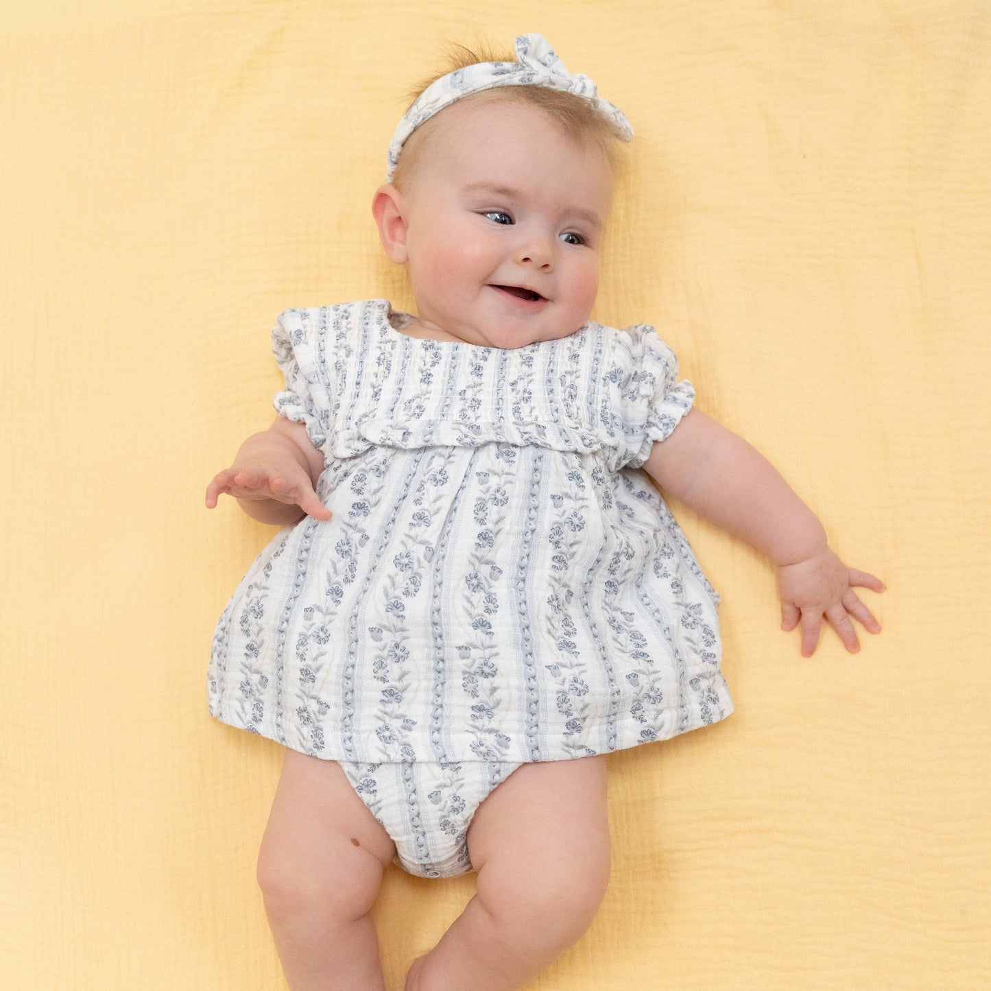 Kimberly Floral Stripe - Smocked Ruffle Bubble with Skirt