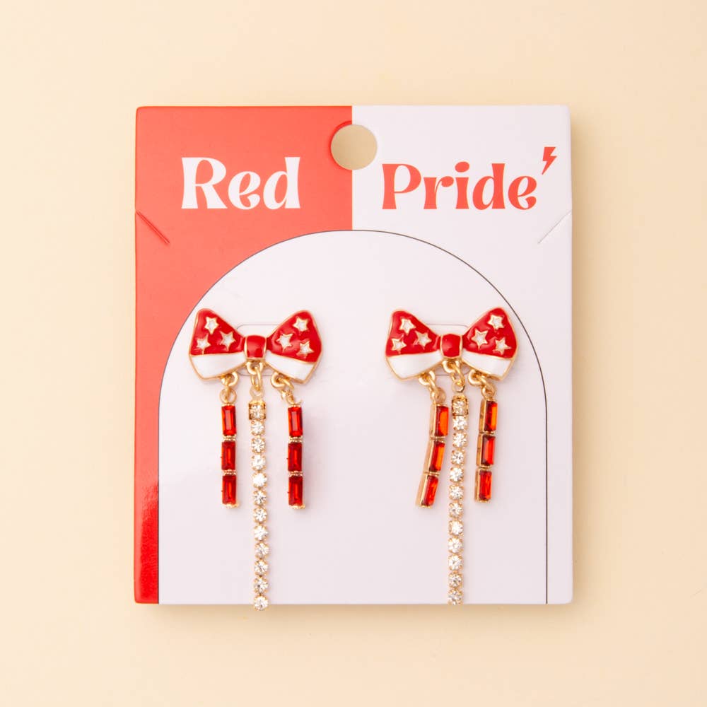Game Day Crystal Rhinestone Embellished Bow Post Earrings
