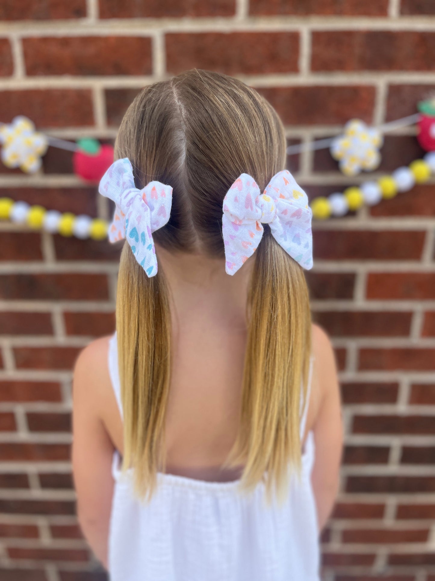 Rainbow Heart Muslin Medium Pinwheel Pigtail Set