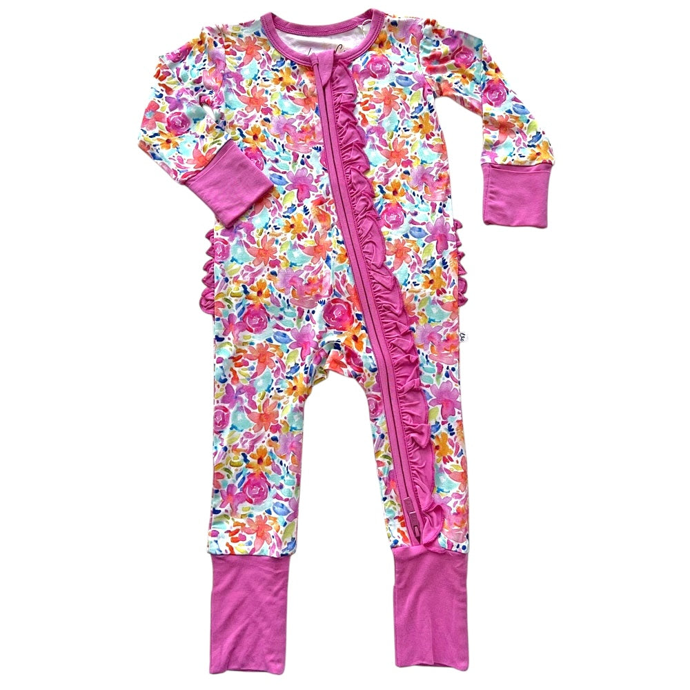 Korrie Floral Bamboo Ruffle Convertible Footie