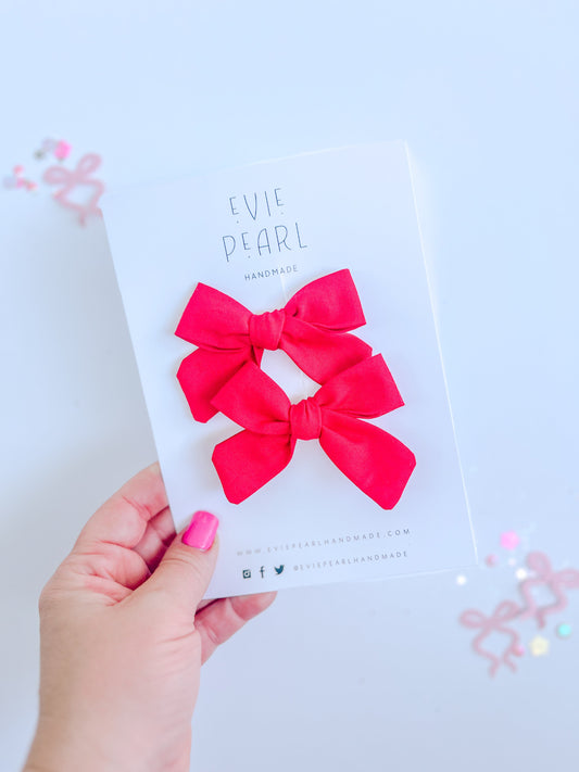 Red Mini Solid Pinwheel Pigtail Bow Set