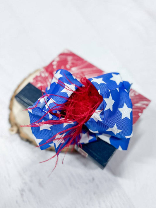 Texas Sized Feather Puff American Flag Hair Bow