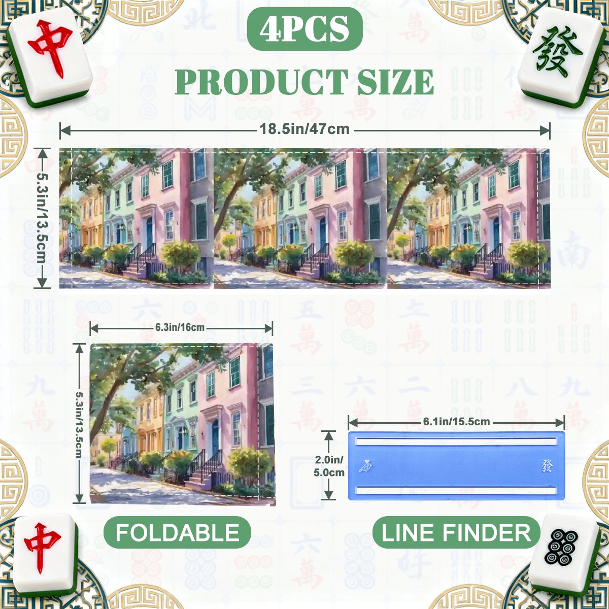 Charleston South Carolina Mahjong Card Holders Rainbow Row Watercolor Designed with Line Finder