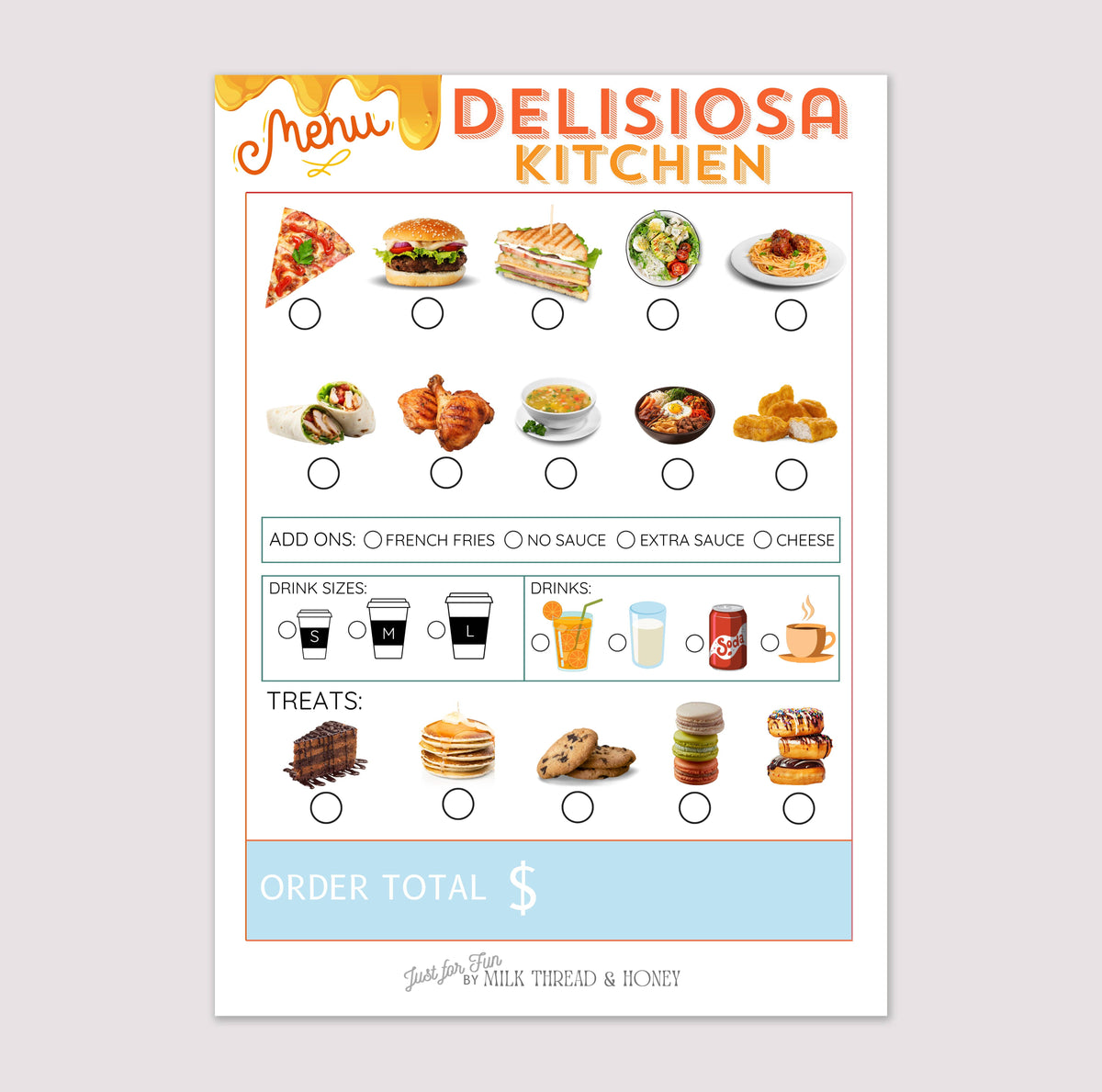 Pretend Play Restaurant Menu Order Notepad