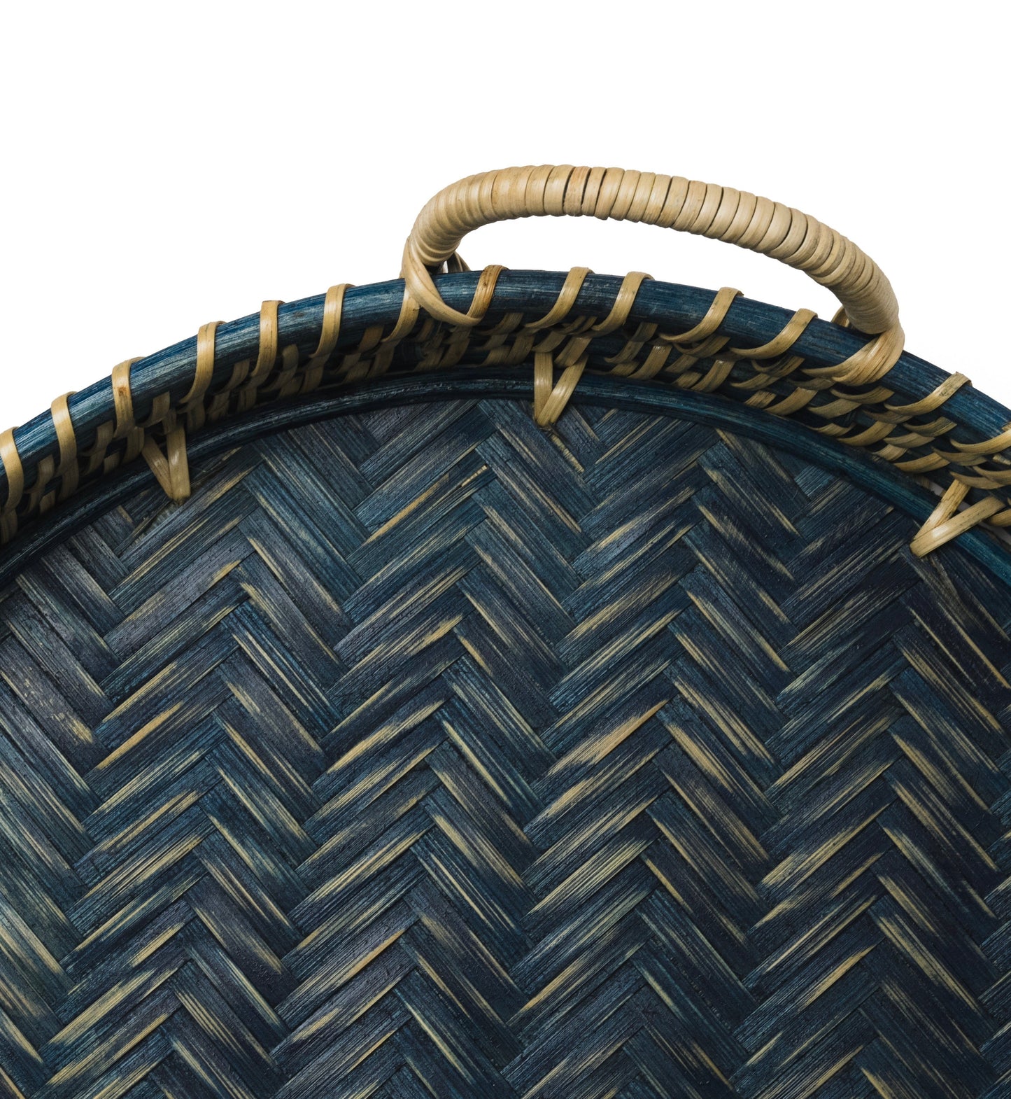 Round Rattan Tray - Navy Blue