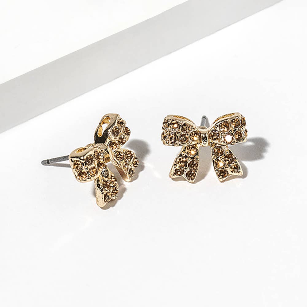 Crystal Rhinestone Bow Stud Earrings