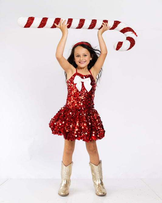 Red Sequin Bubble Bow Dress - PREORDER