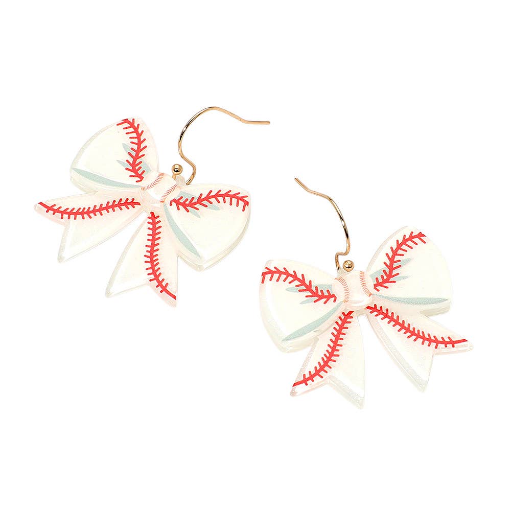Resin Baseball Bow Dangle Earrings