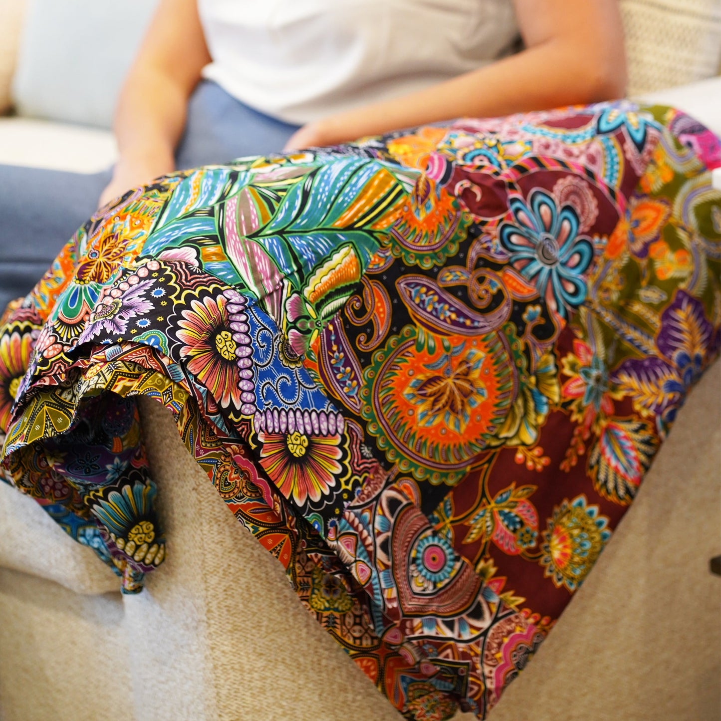 Handmade Reversible Quilt Blanket Throw, Quilt Patchwork, Upcycled, size 55 x 87 inches