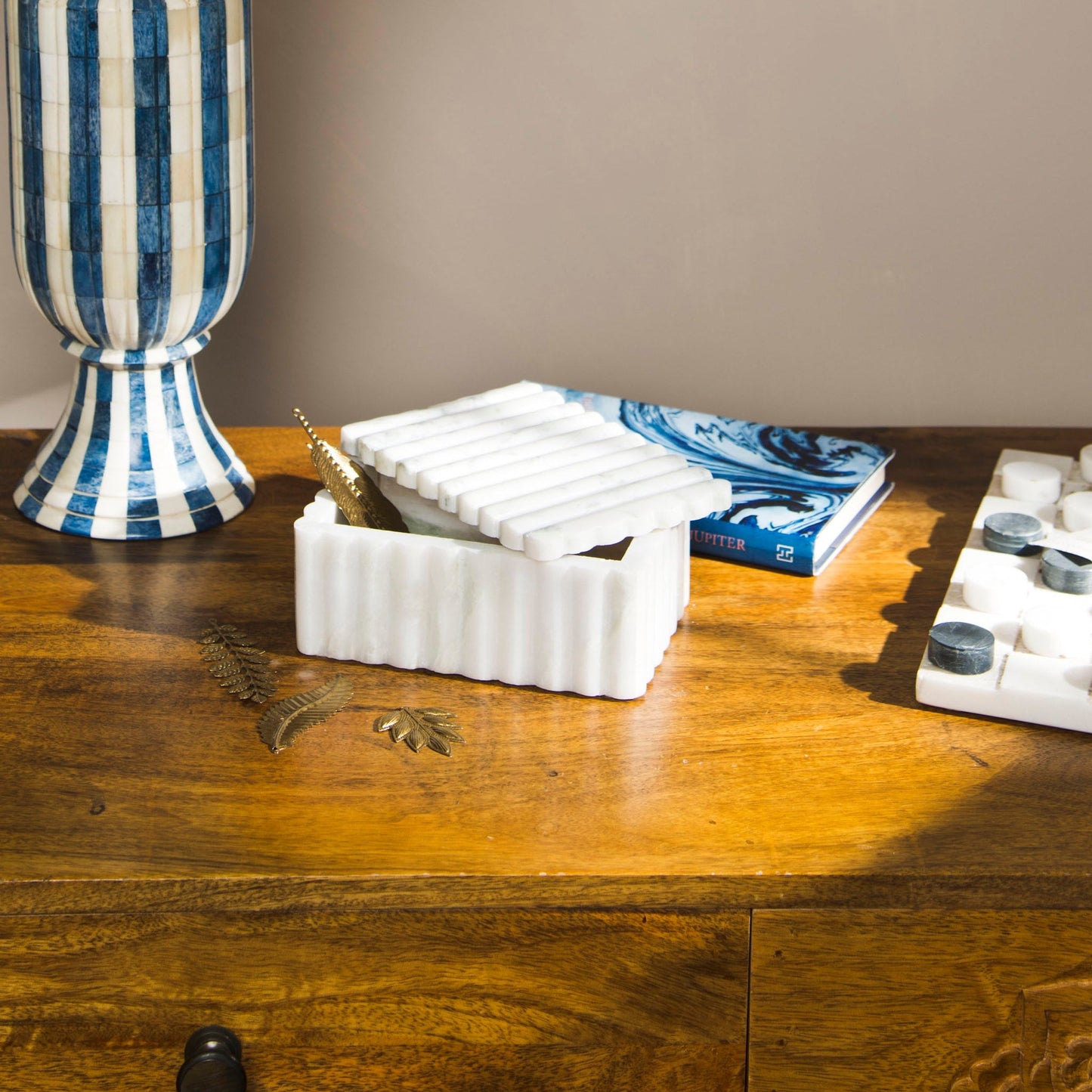 Sculpted Marble Storage Box, Natural Stone