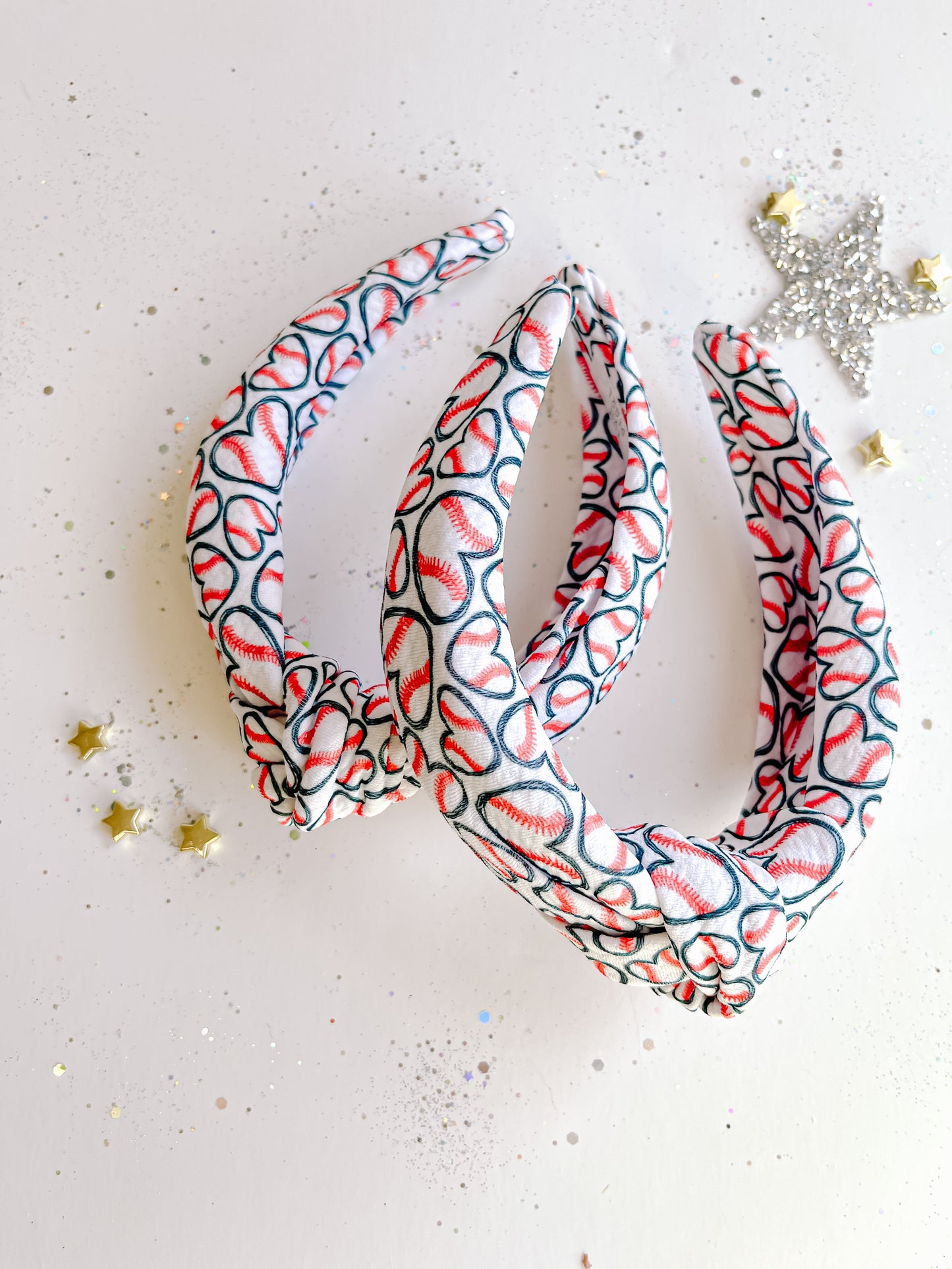 Baseball Hearts Knotted Headband