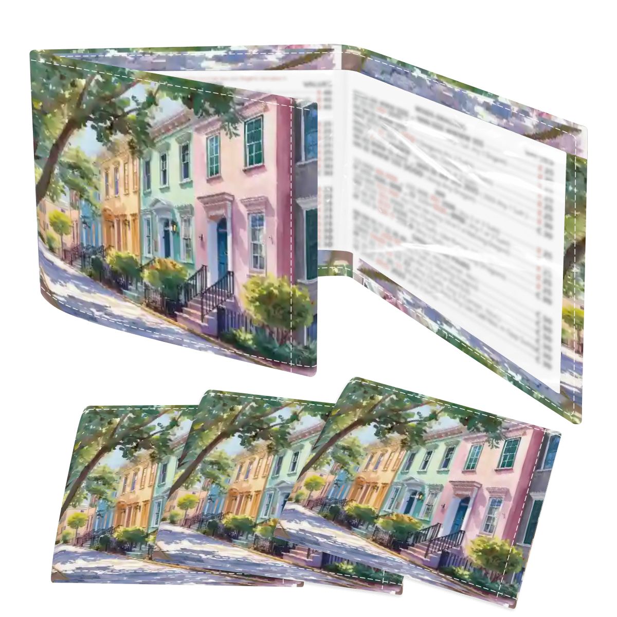 Charleston South Carolina Mahjong Card Holders Rainbow Row Watercolor Designed with Line Finder