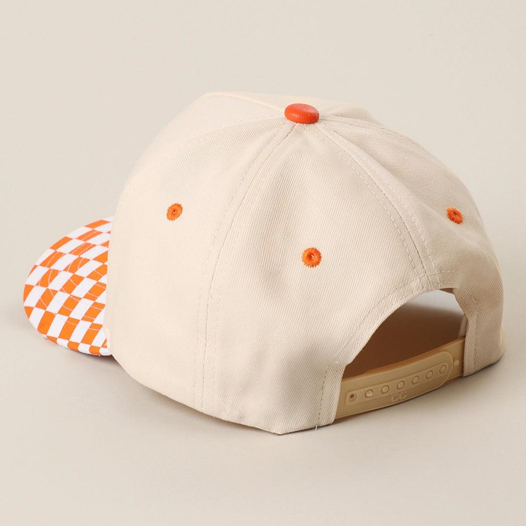 Collegiate Letter or Number Glitter HTV or Fabric Applique Embroidered Adjustable Checkered Bill Snapback Baseball Hat