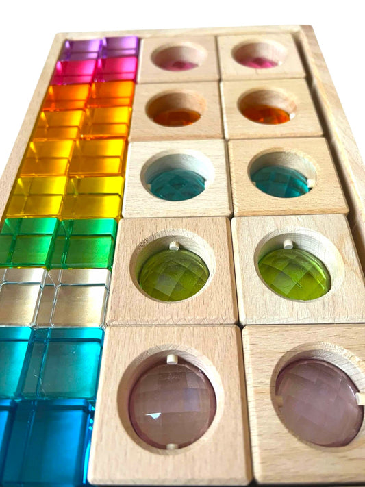 30-Piece Pastel Gemmed Translucent Blocks & Lucite Cubes Set with Storage Tray