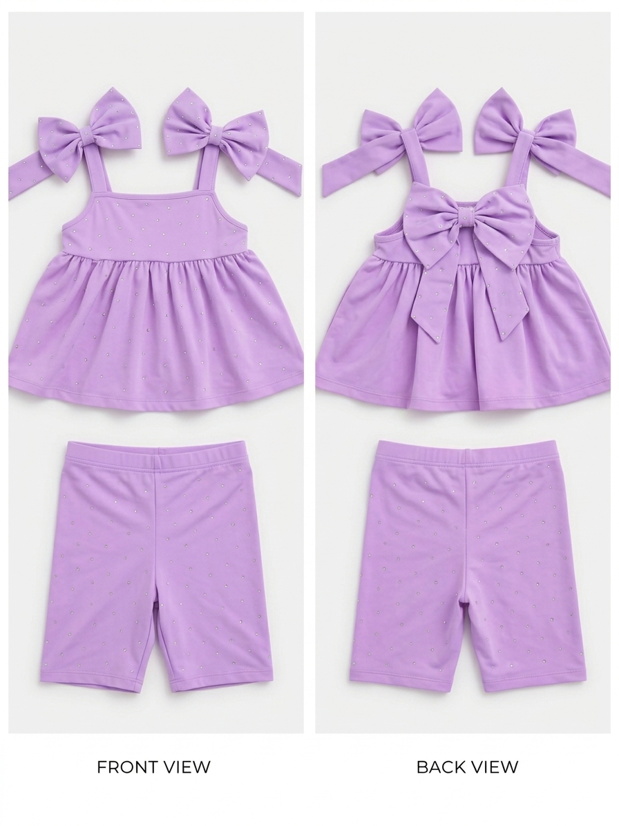 Lavender Bow Two-Piece Gem Stamped Athletic Set