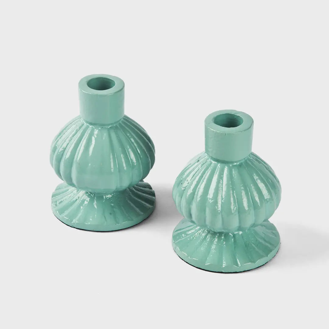 Sculpted Aluminum White Candlesticks