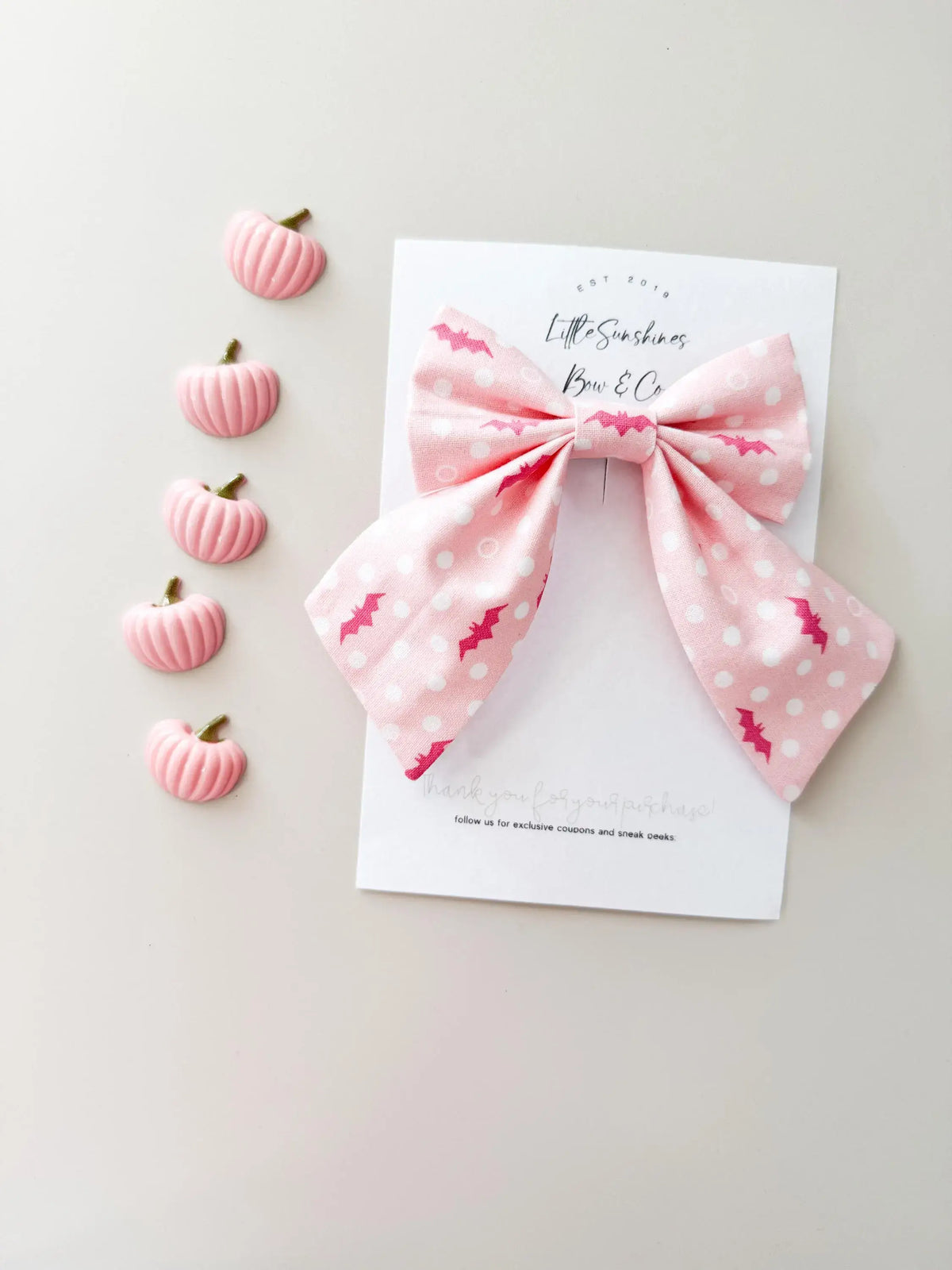 Pink & White Bats Halloween Sailor Bow