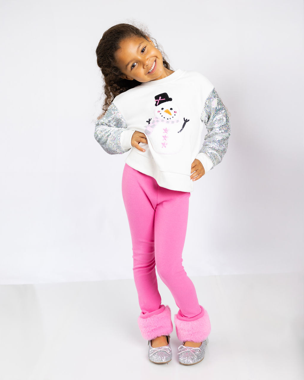 Snowman Sequin Sleeve Crewneck - preorder