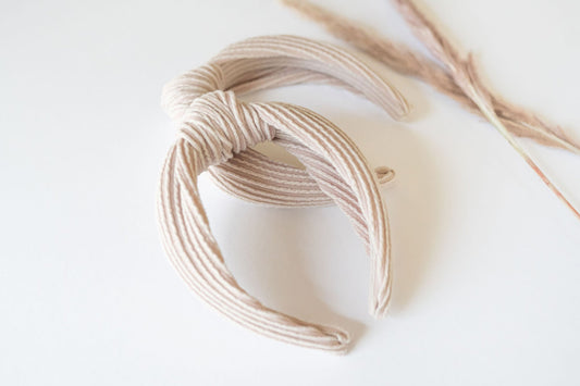 Latte Ribbed Neutral Knotted Headband for girls and women