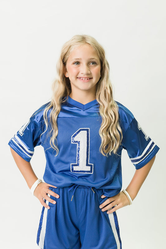 Royal Blue and White Sequin Jersey