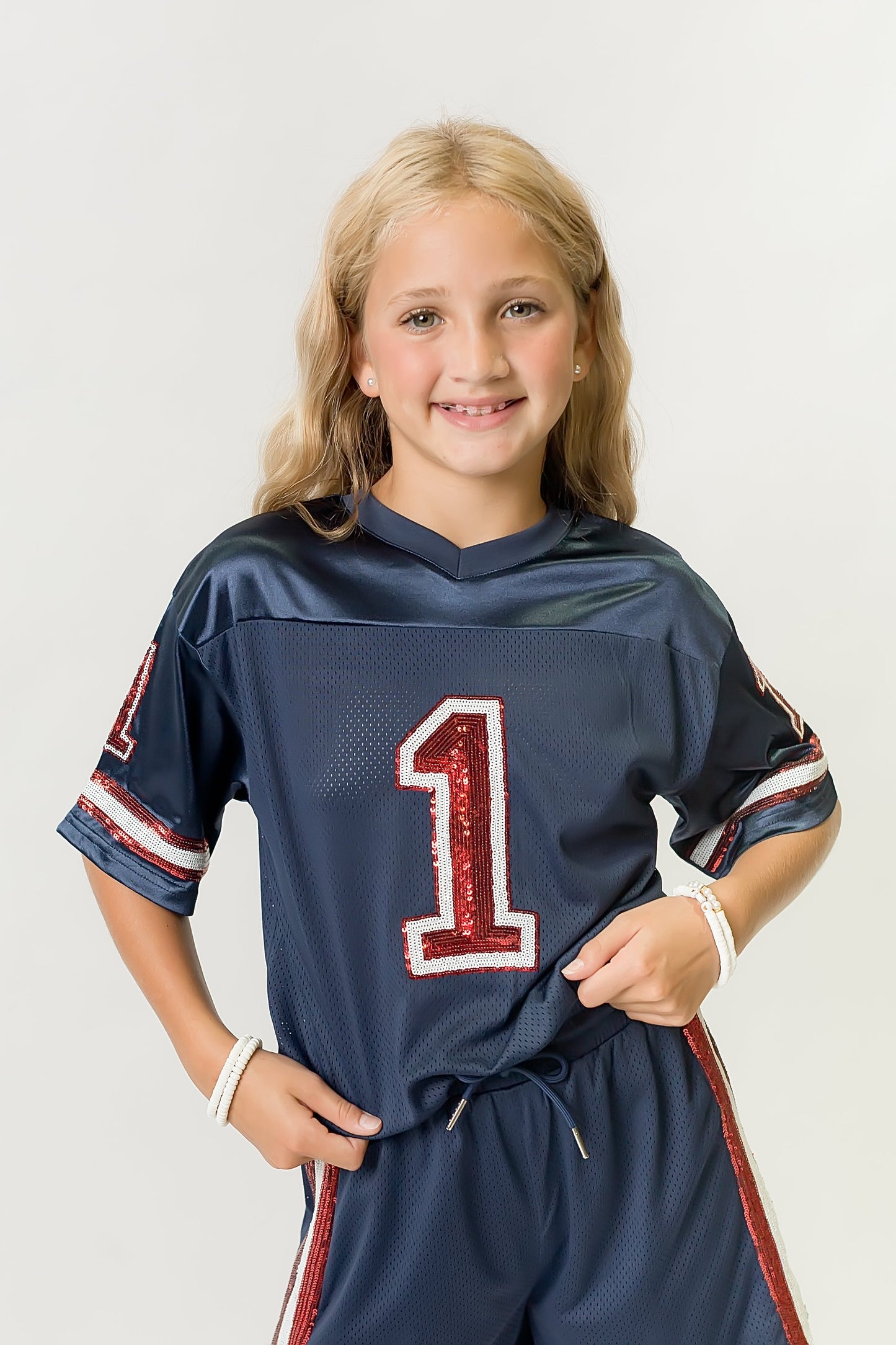 Navy Blue and Red Sequin Jersey