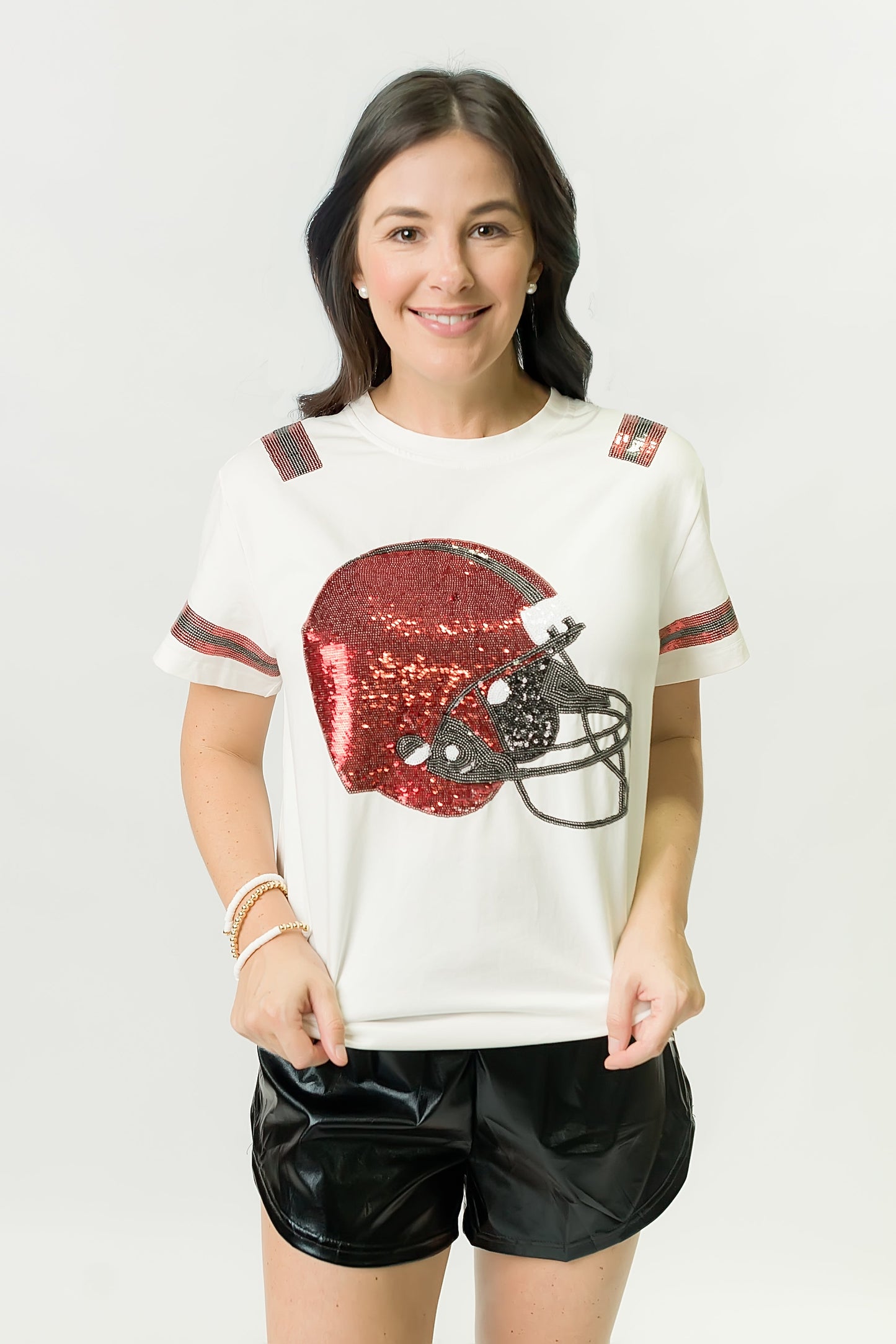 Red And Black Sequin Helmet Adult Shirt
