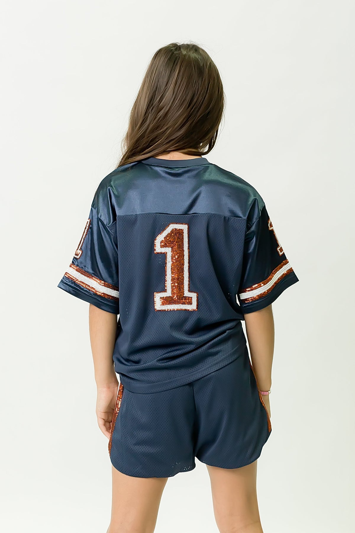 Navy and Orange Sequin Jersey