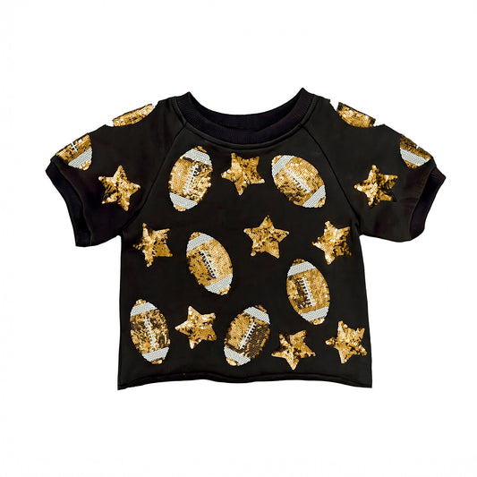 Women's Black & Gold Football Sequin Top