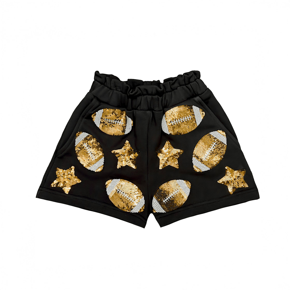 Women's Black & Gold Football Sequin Shorts