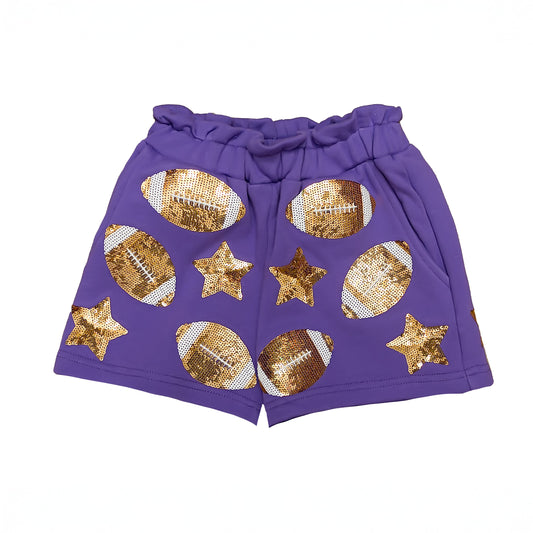 Women's Purple Football Sequin Shorts