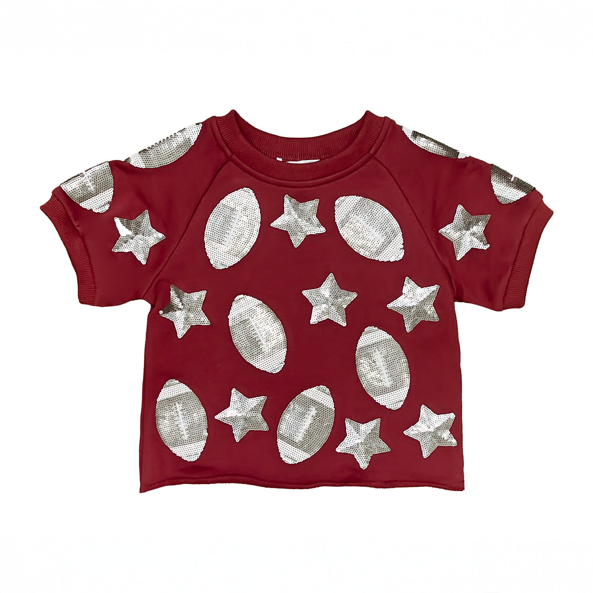 Women's Maroon Football Sequin Top