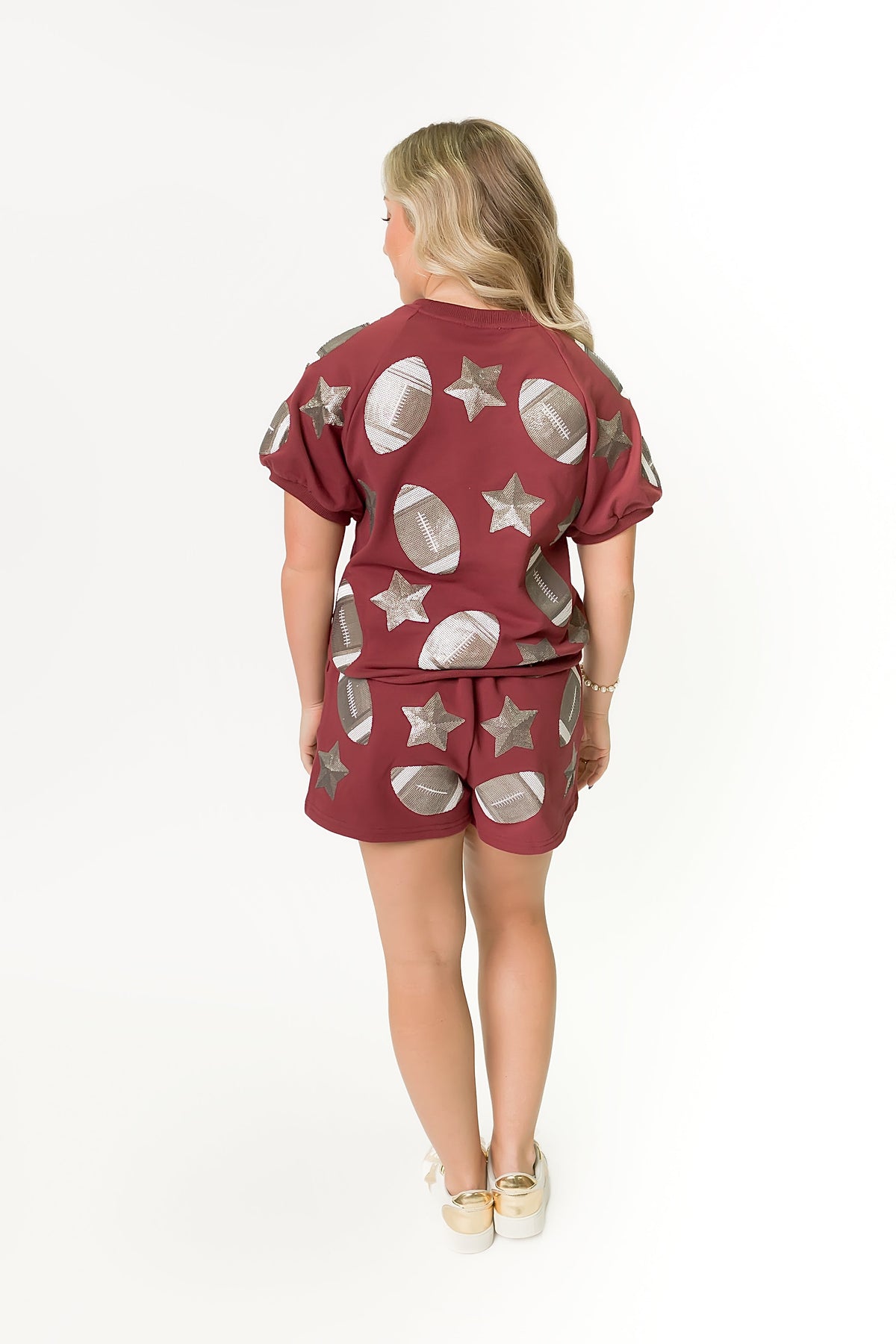 Women's Maroon Football Sequin Shorts