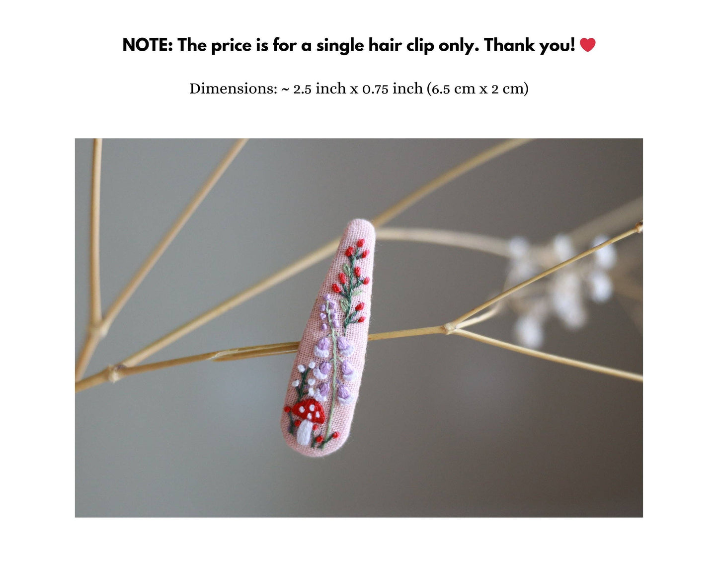 Floral Embroidered Hair Single Clip – Handmade Barrette