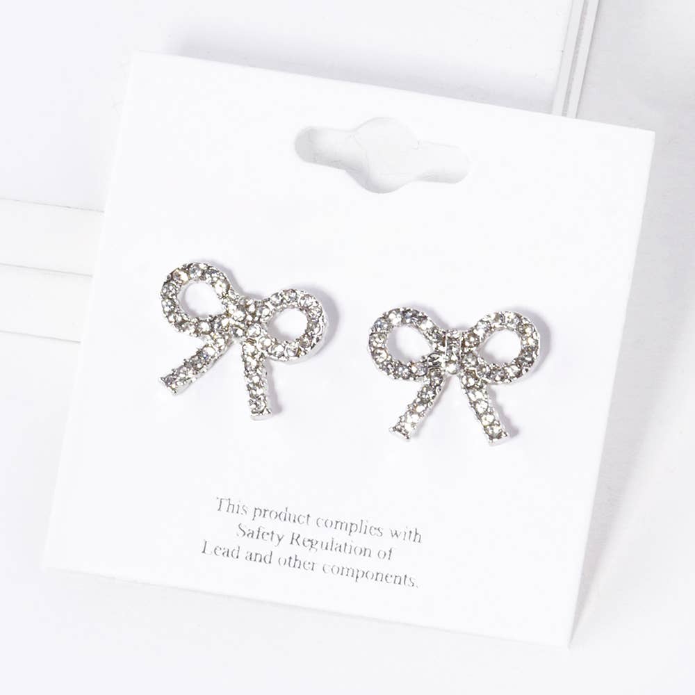 Crystal Stone Studded Ribbon Stud Earrings