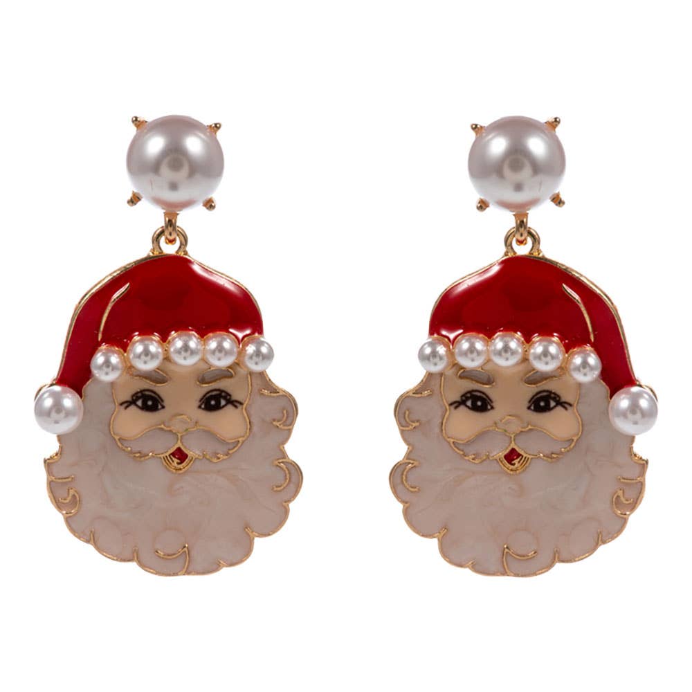 Playful Pearl Santa Dangle Earrings