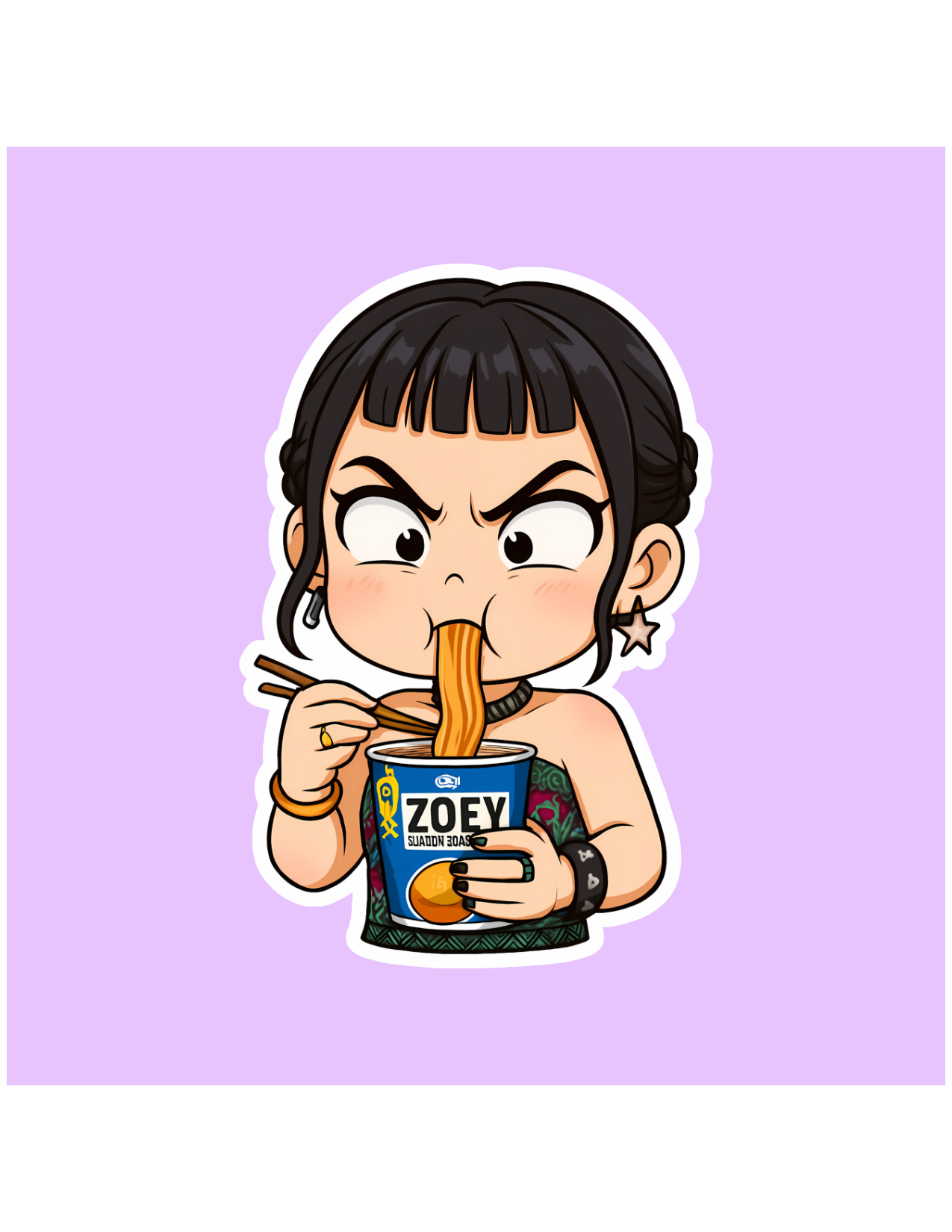Chibi Zoey Eating Kpop Demon Hunters inspired Sticker