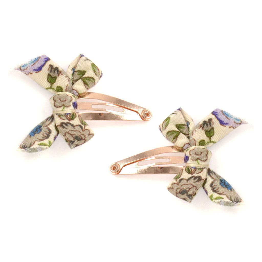 Liberty Print Bow Hair Clips, Rose Gold Plated Brass, Set of