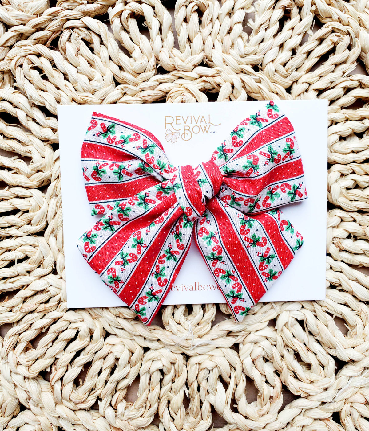 Oversized Christmas Bow on Clip • Candy Cane Stripe