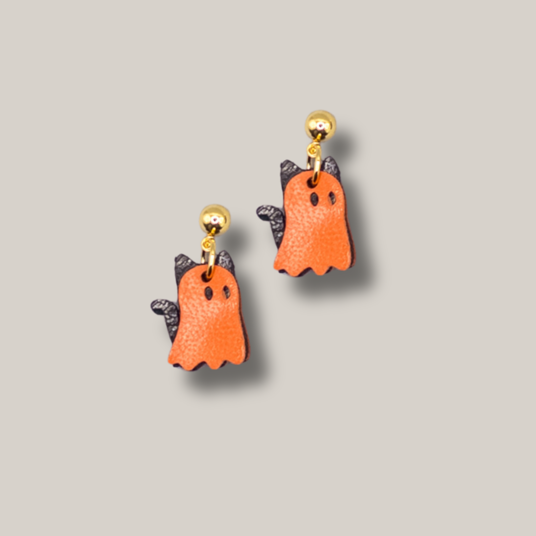 Mini Ghost Cats Studs // Halloween, Fall, Leather, Earrings: Light Pink