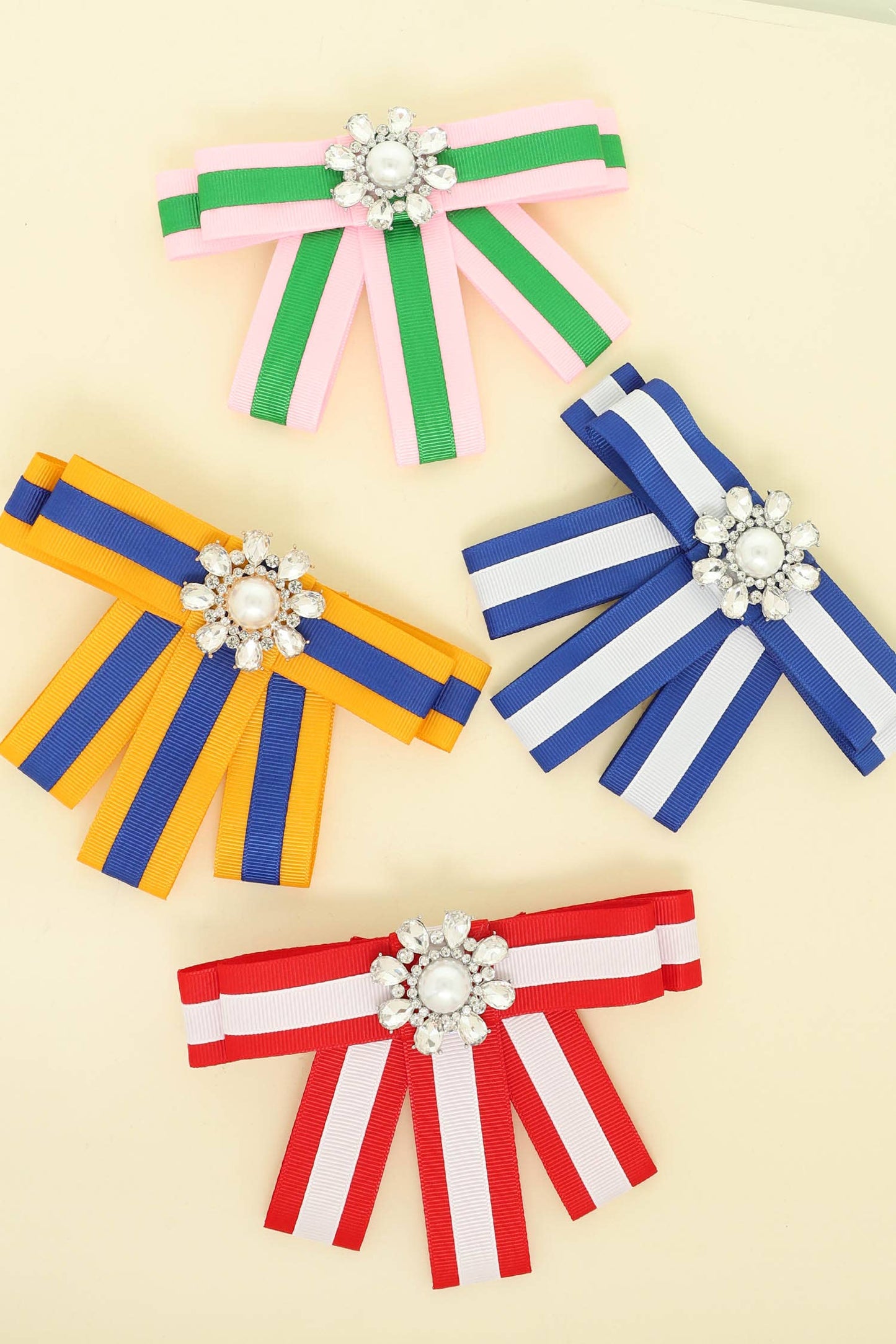 2-in-1 Club Striped Ribbon Hair Clip / Brooch Pin with Pearl