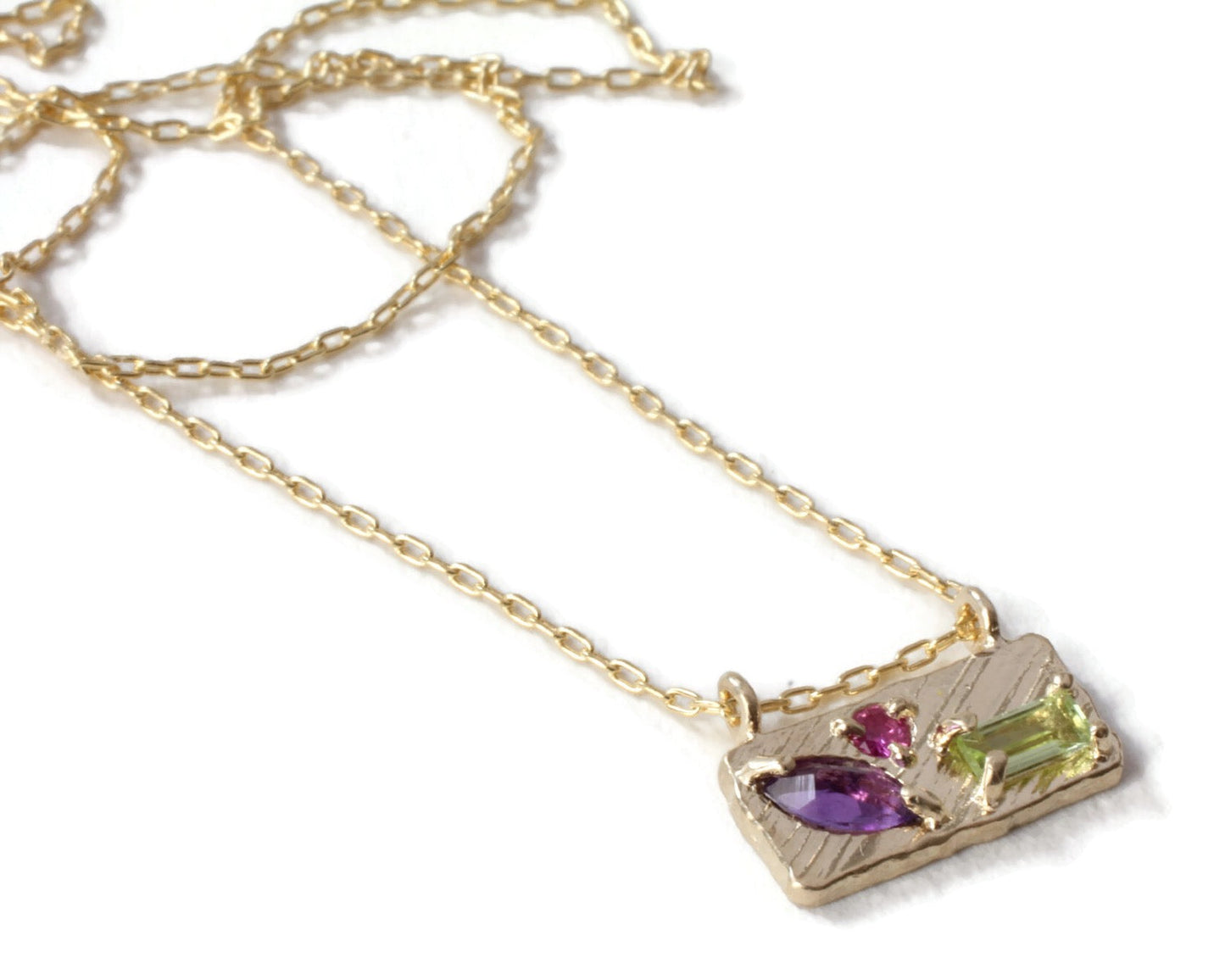 14K Yellow gold violet garden small collage necklace