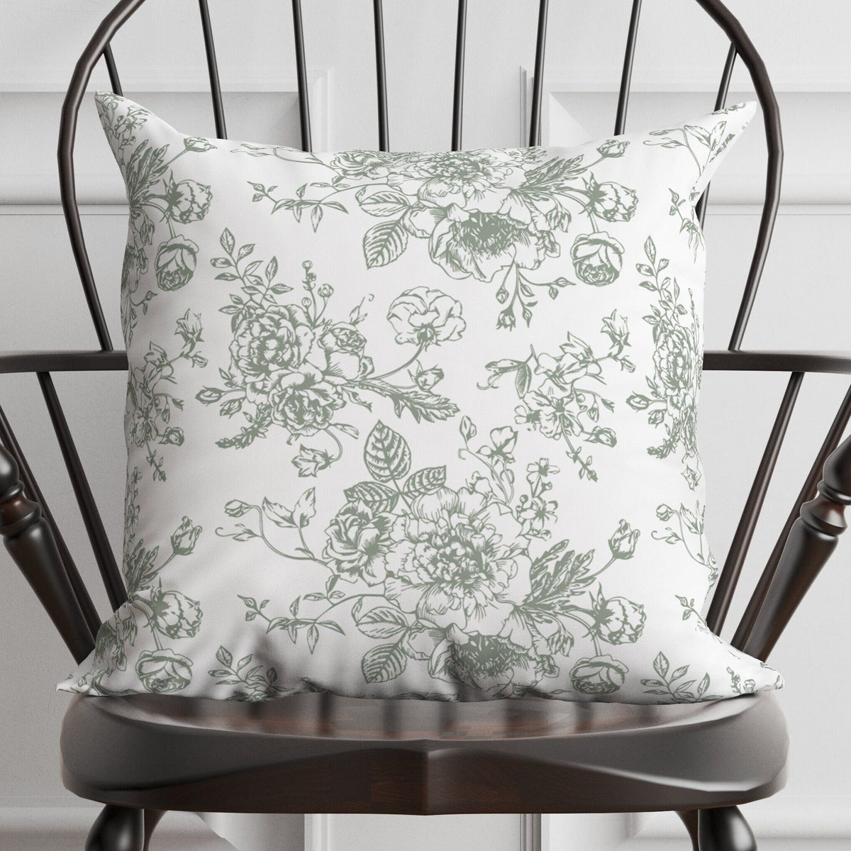 Green Floral Toile Pillow in Rosecrest